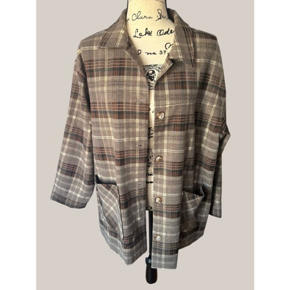 Le Lis Collection Oversized Plaid Shacket Jacket Brown Tan Small NEW WITH TAGS